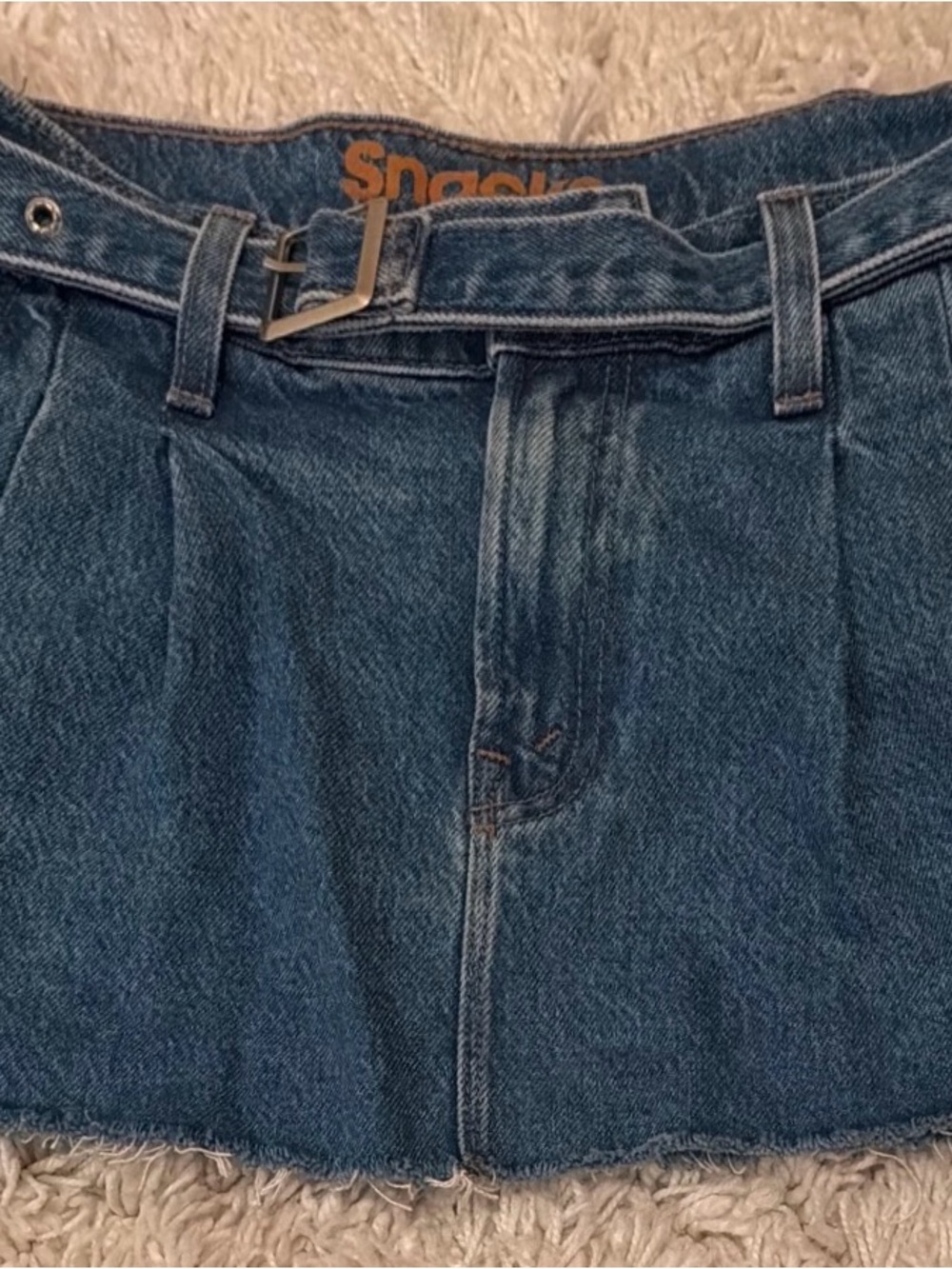 MOTHER Denim Mini Skirt in Dark Blue with Belt